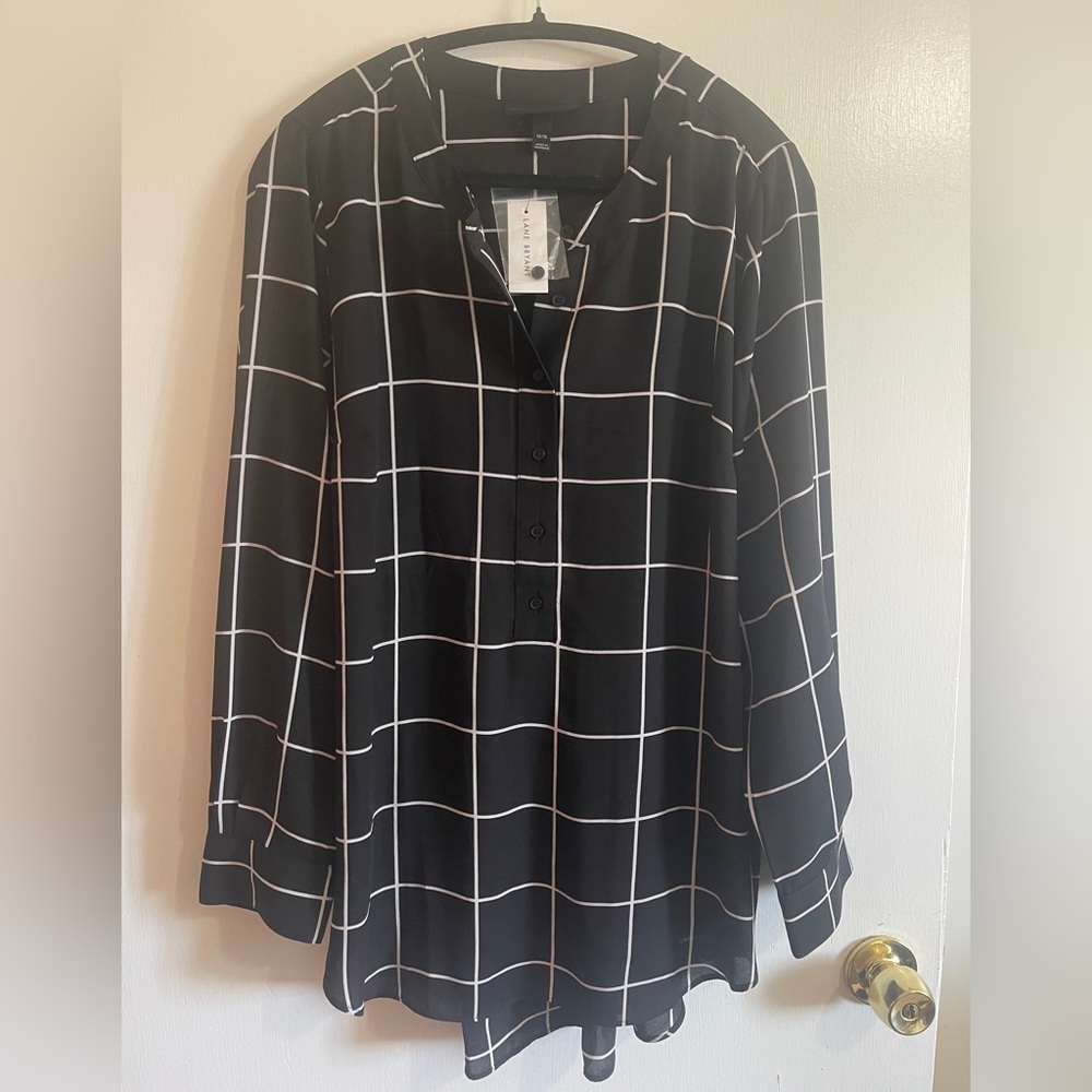 Lane Bryant Black & White Windowpane Blouse